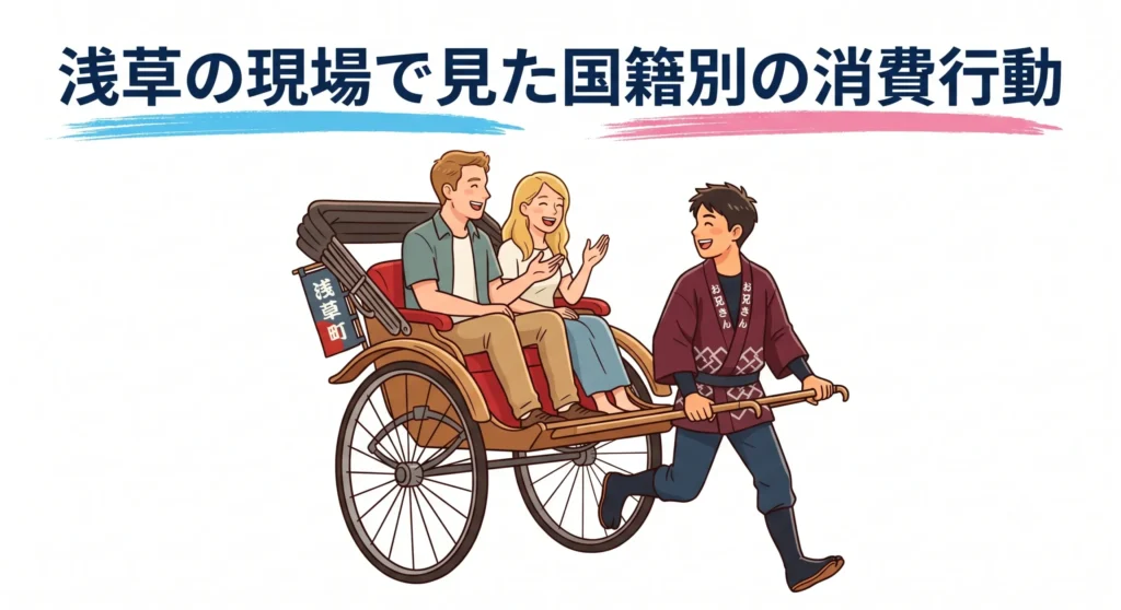 浅草の人力車で観光客を案内する様子