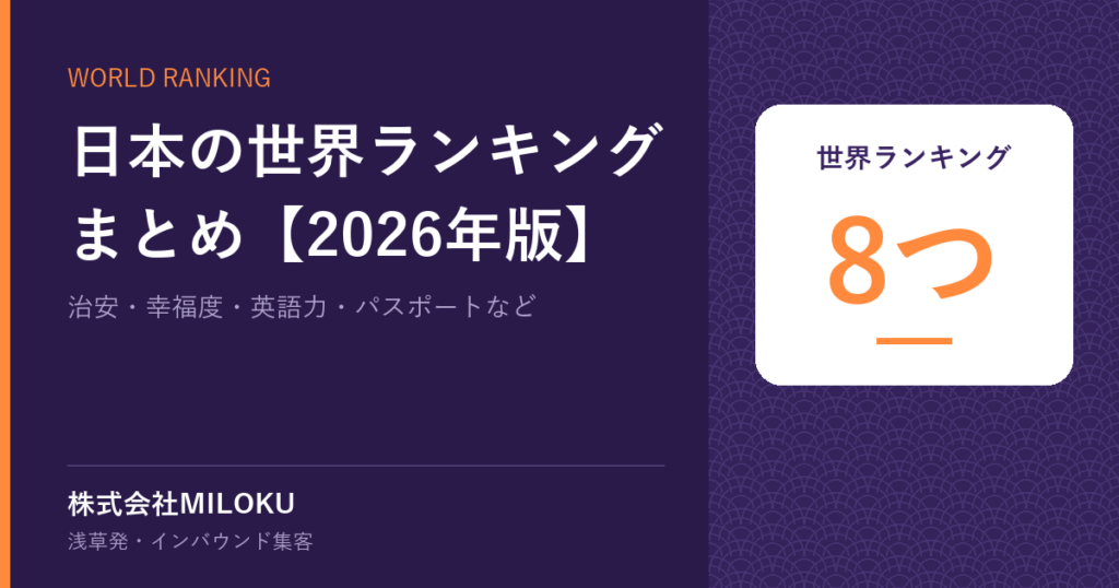 日本の世界ランキングまとめ【2026年版】|世界ランキング 8つ