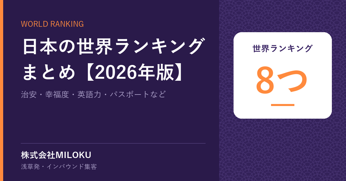 日本の世界ランキングまとめ【2026年版】｜世界ランキング 8つ