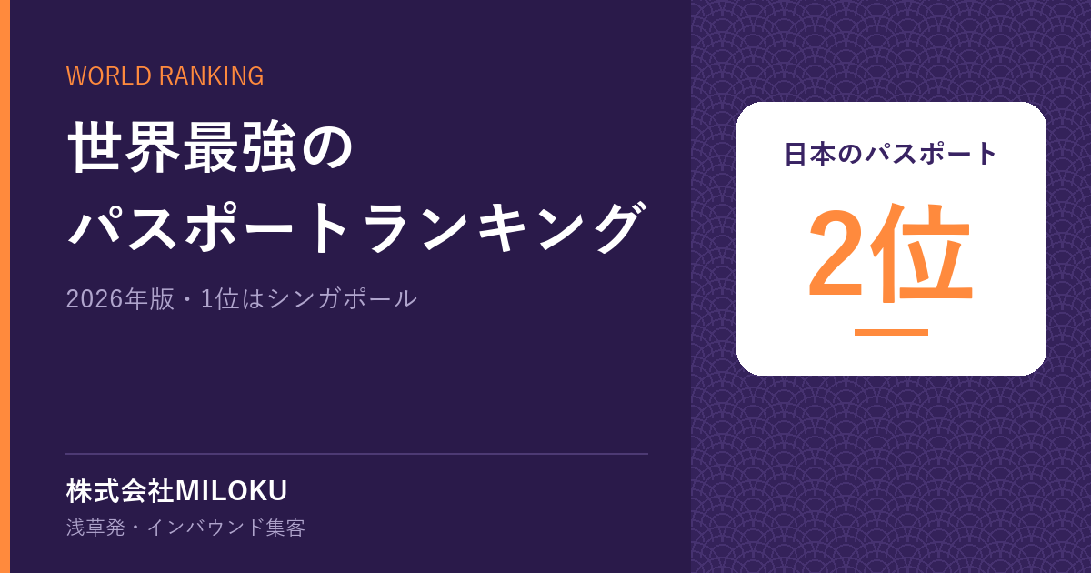 世界最強のパスポートランキング｜日本のパスポート 2位